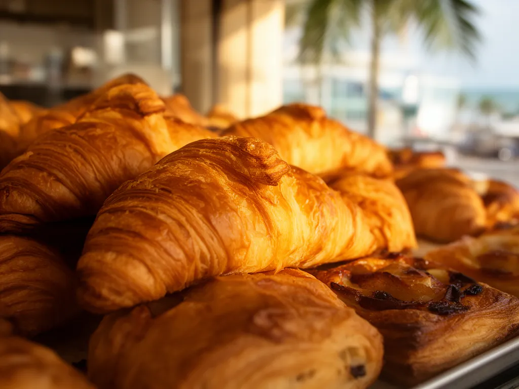 Croissants and pastries in a Sarasota cafe display case