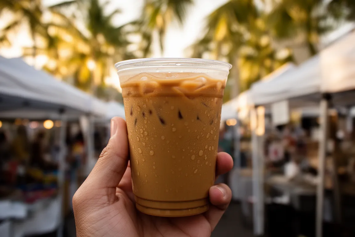 Iced coffee cup at the Sarasota farmers market