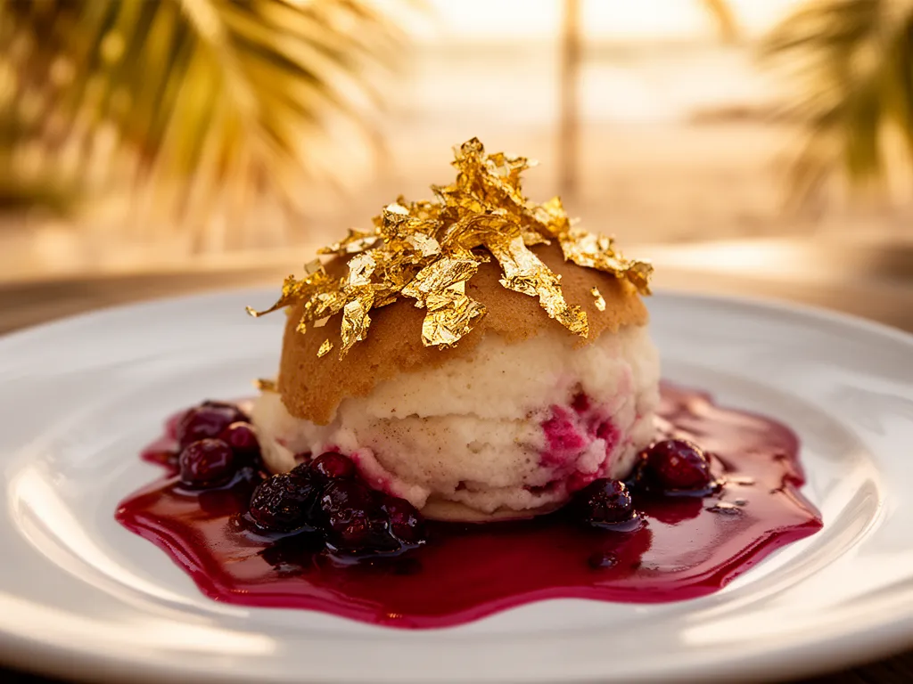 A plated dessert with gold leaf at a Sarasota restaurant