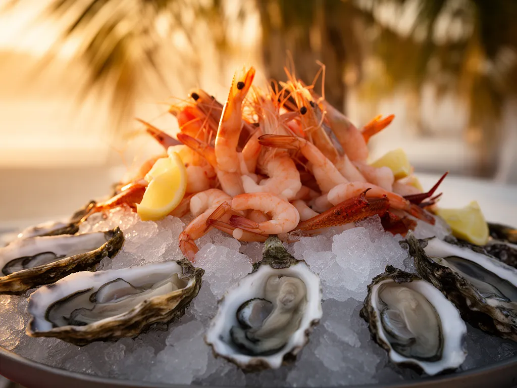 A chilled seafood tower with oysters at a Sarasota restaurant