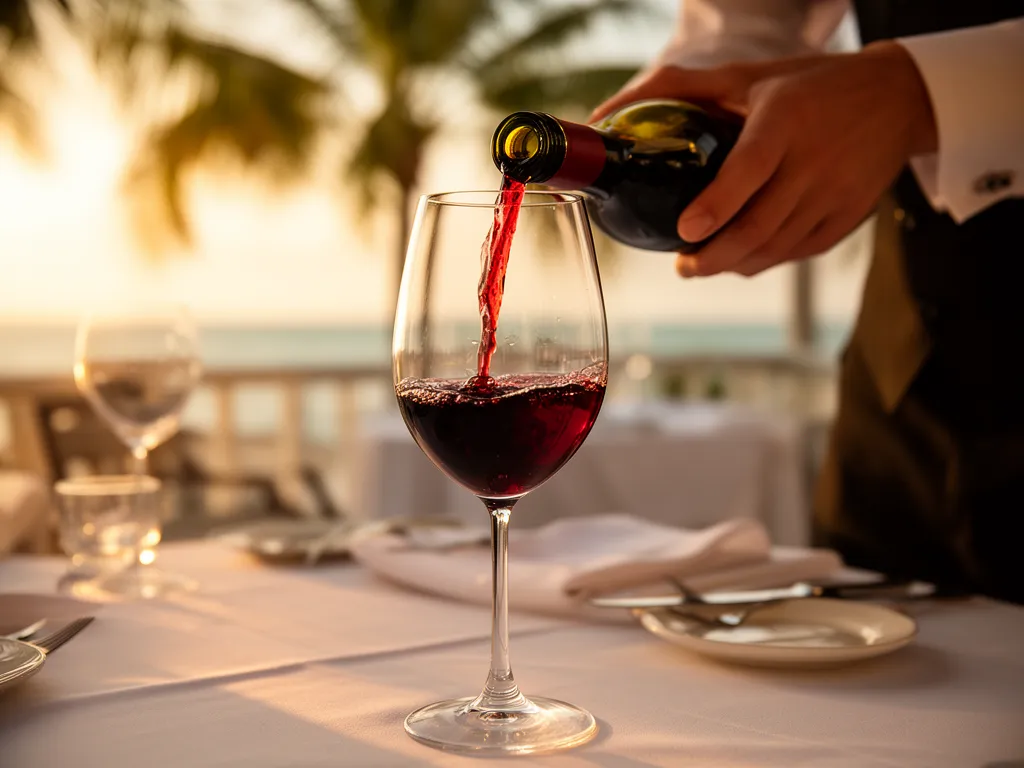 A sommelier pouring wine tableside at a Sarasota restaurant