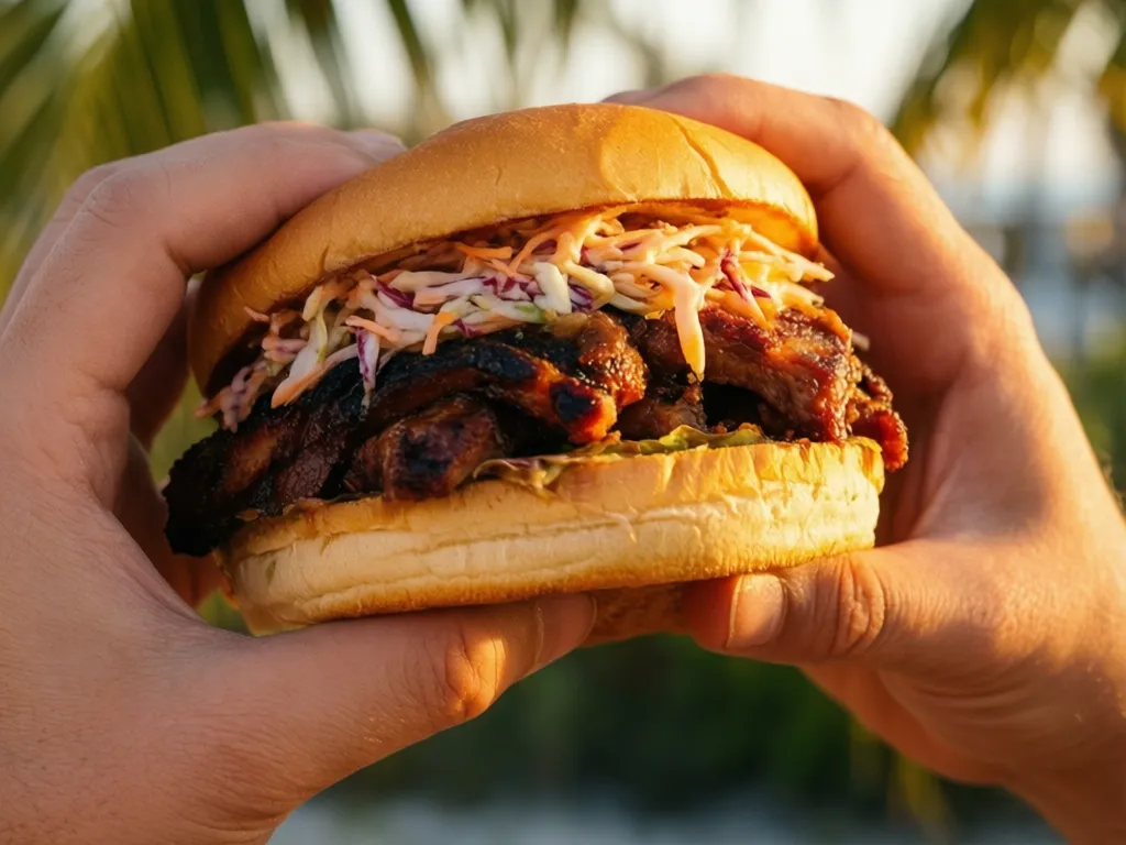 A pulled-pork BBQ sandwich at a Sarasota food truck