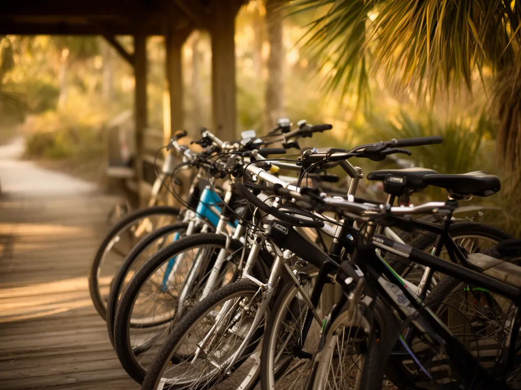 Bikes leaning at a shaded Legacy Trail trailhead