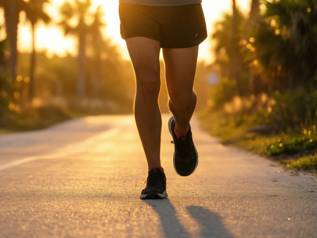 A runner on the Legacy Trail at golden hour