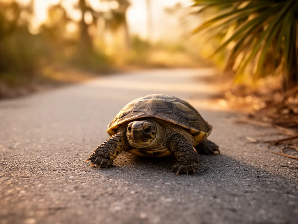 A small turtle crossing the paved Legacy Trail