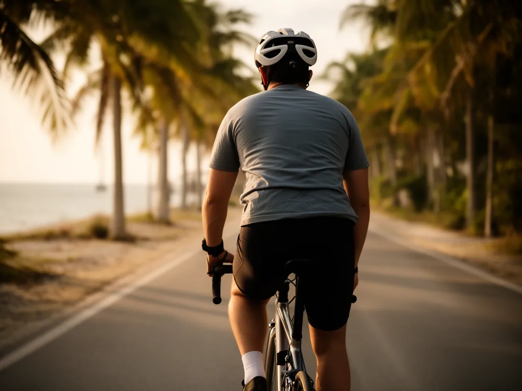 A cyclist on a palm-lined Longboat Key road