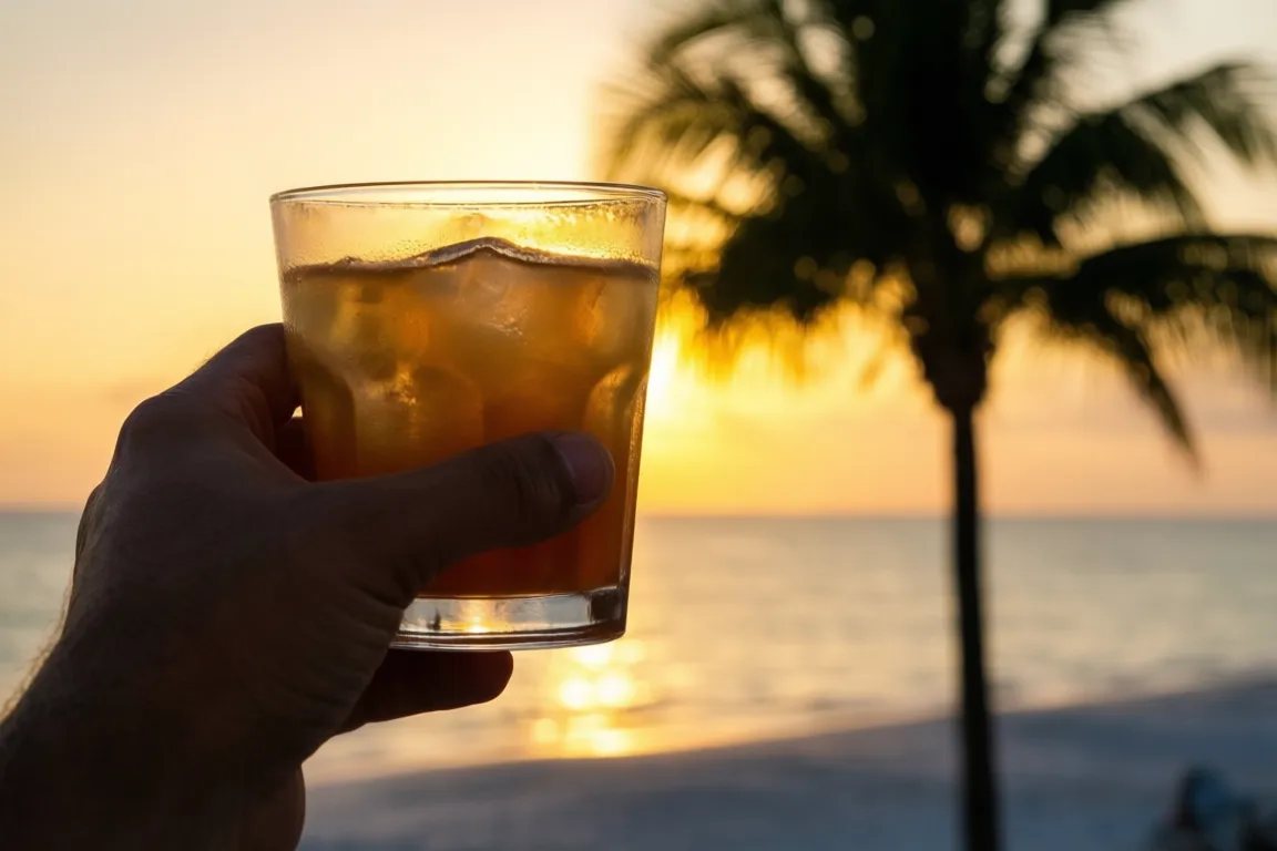 A cocktail raised against a Gulf sunset on Longboat Key