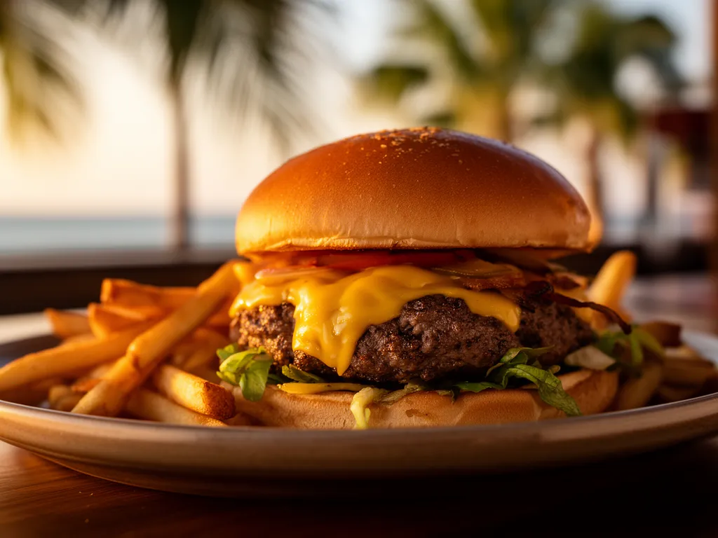 A cheeseburger and fries at a Sarasota sports bar