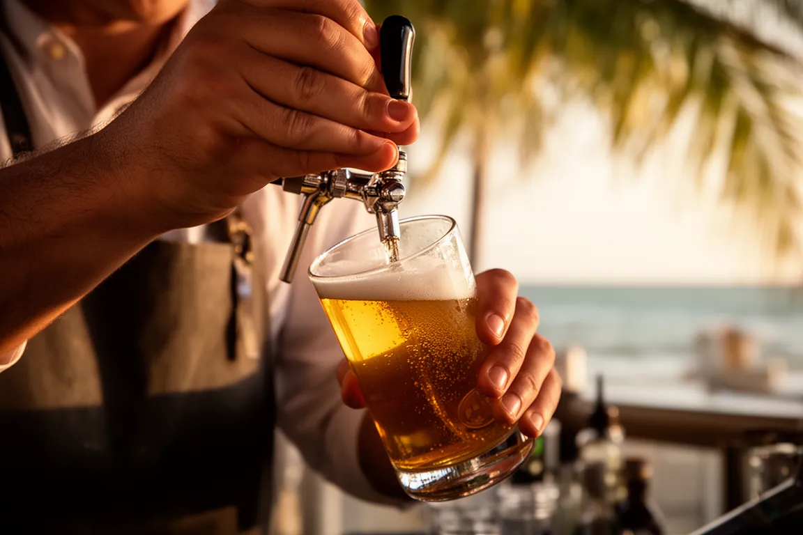 A bartender pouring a draft beer at a Sarasota pub