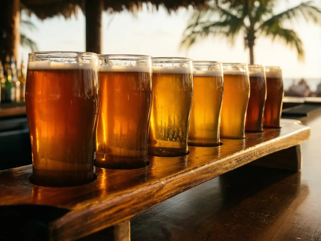 A flight of craft beers at a Sarasota bar