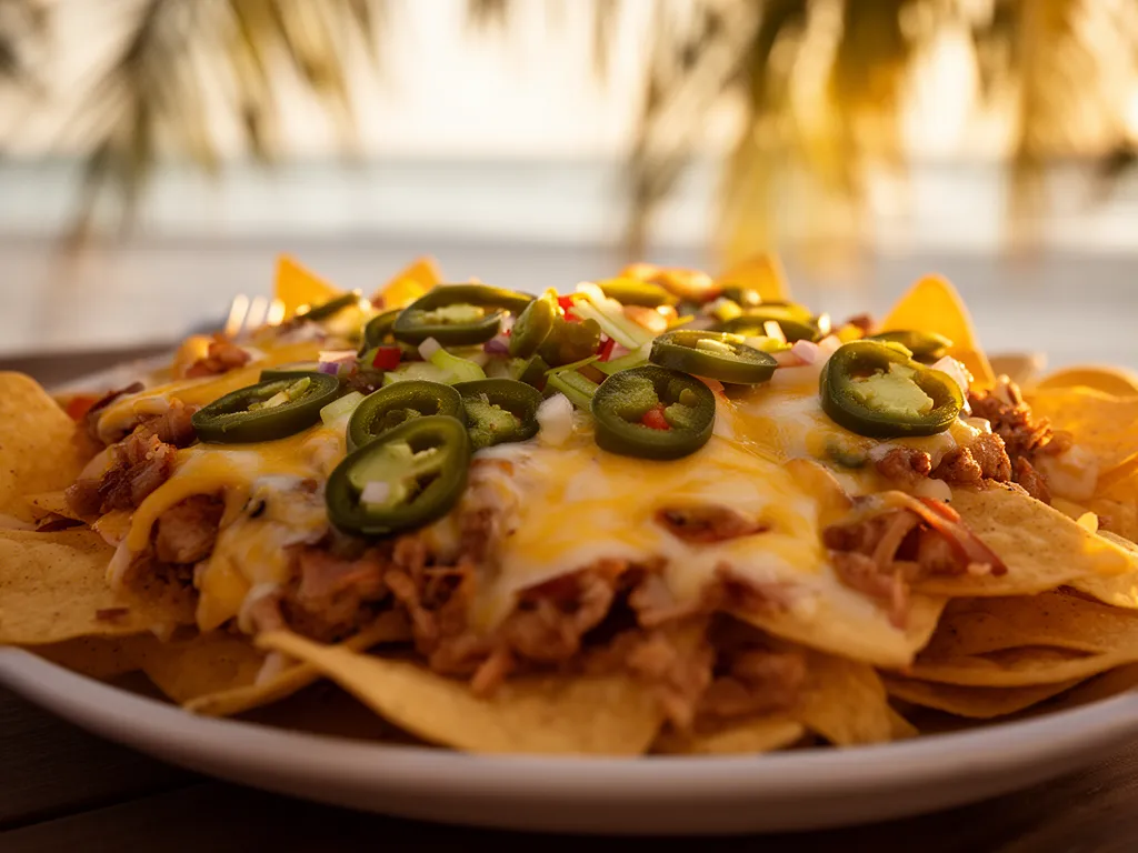 Loaded nachos and drinks at a Sarasota sports bar on fight night
