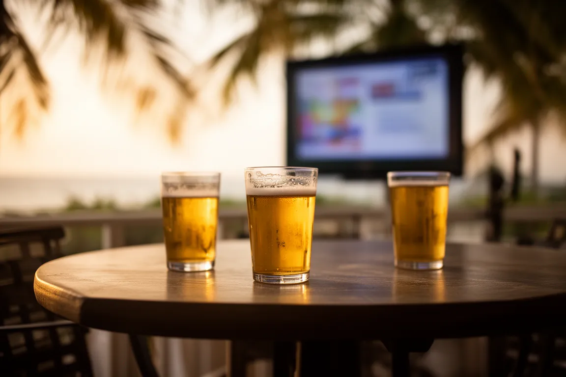 A patio table with beers and a game at a Sarasota bar